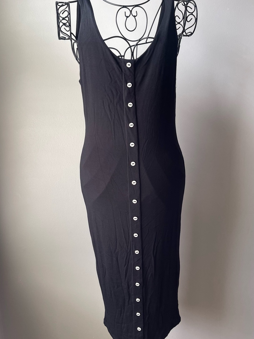 Classic Black Button-Front Tank Midi Dress